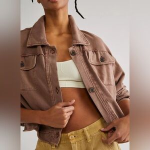 Free People Saturday Shacket Crop- Brown
